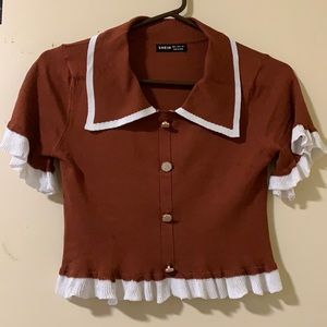 Rust Brown Short Sleeve Crop Top